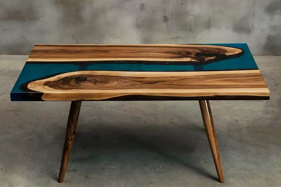 ترکیب اسلب چوبی و رزین اپوکسی برای ساخت صفحه میز