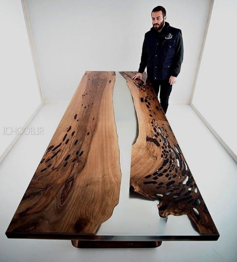صفحه میز با ترکیب چوب و رزین,ساخت سفحه میز با رزین,استفاده از رزی در صفحه میز چوبی,میز چوبی لوکس,رودخانه در میان دو چوب,میز چوب و رزین,رزین اپوکسی چوب,رزین روی چوب,آموزش رزین و چوب