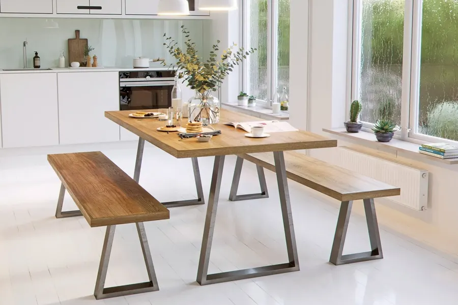 میز چوبی با پایه استیل