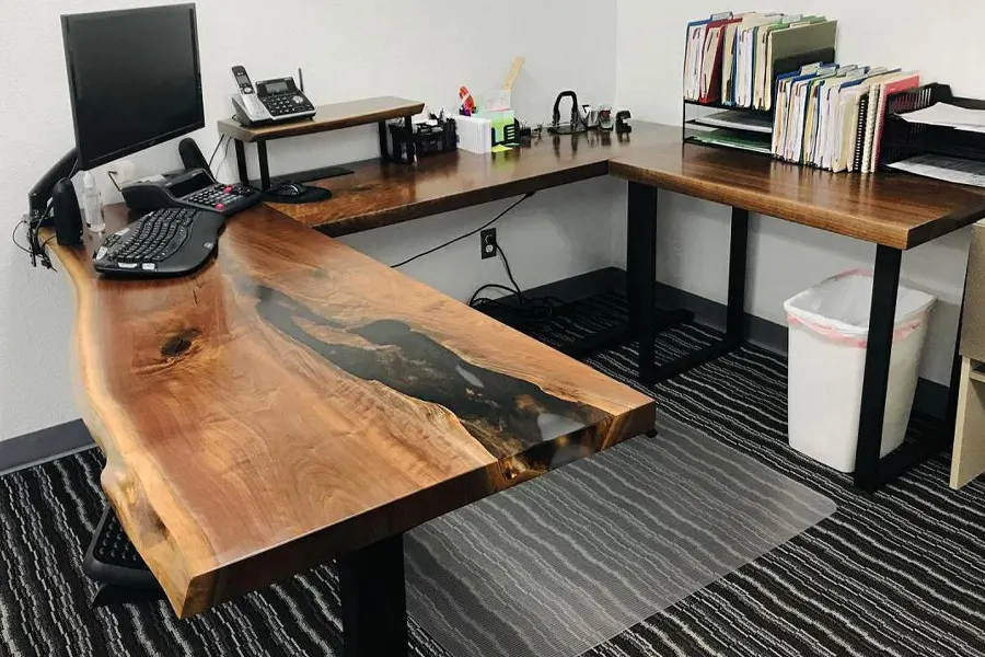 میز کار ال L شکل با اسلب چوبی