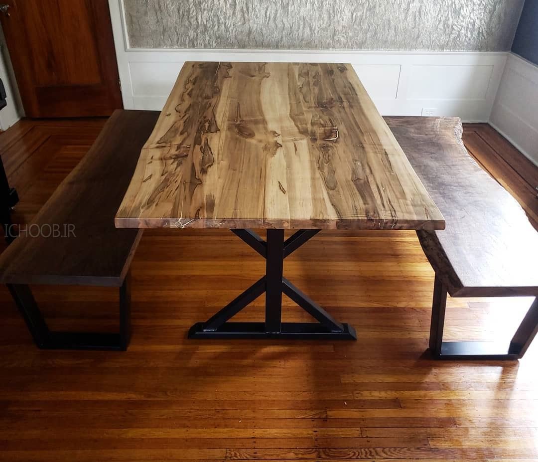 میز چوبی با پایه فلزی,پایه فلزی برای میز چوب,استفاده از فلز برای ساخت پایه میز,پایه فلزی برای اسلب چوبی,میز ساخته شده با اسلب،پایه میز اسلب,